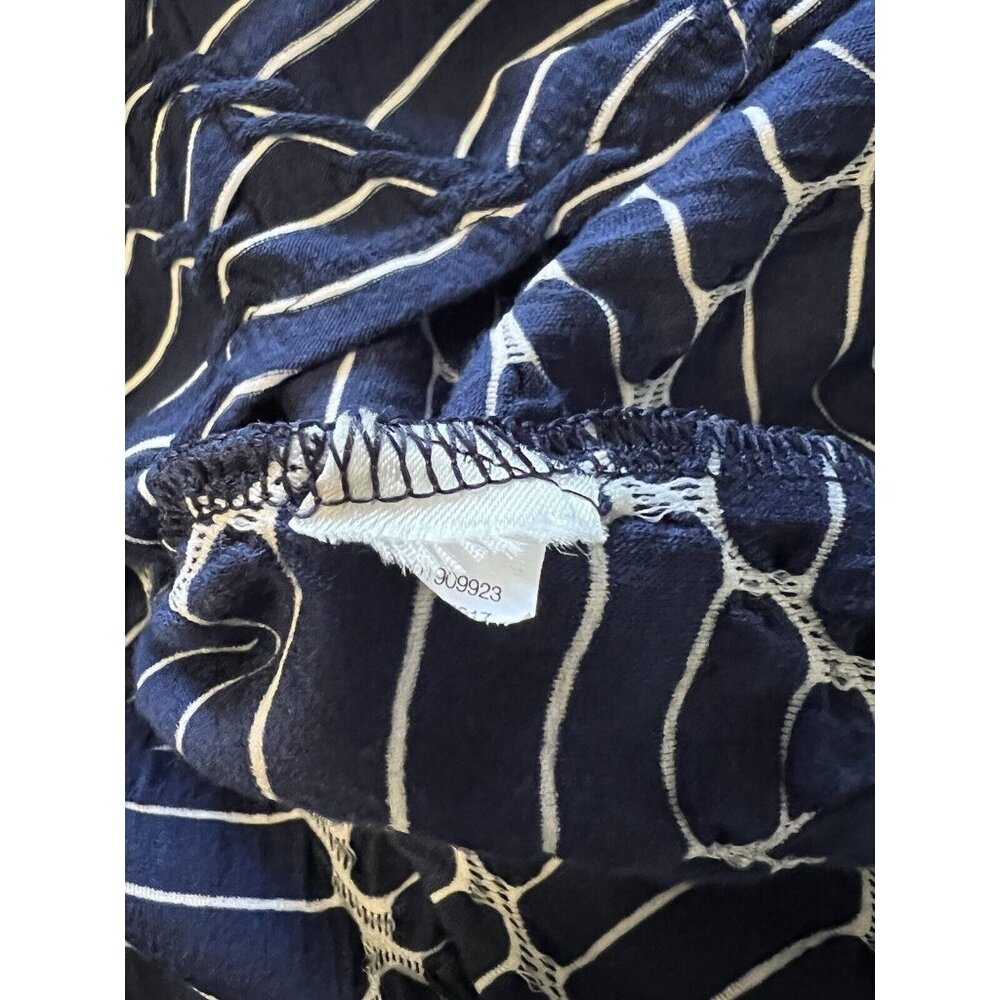 Chicos Zenergy Tunic Top Size 1 Blue White Striped Shark Bite Hem Pleated - Picture 9 of 9